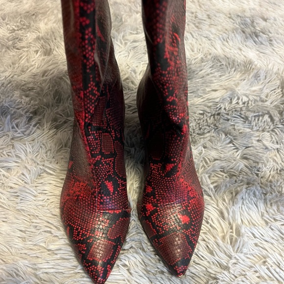 ASOS Red and Black Snake Print Heeled Boots - Picture 1 of 3